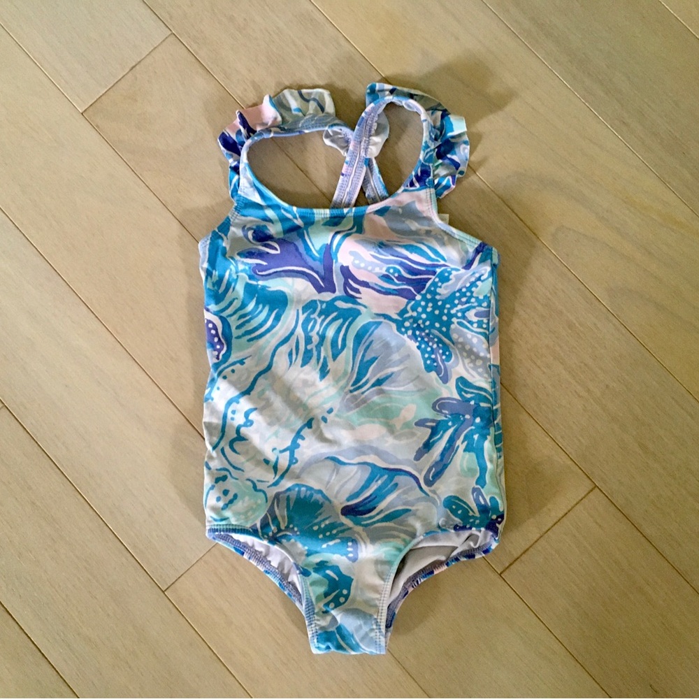 Lilly Pulitzer Blue Floral Kids One Piece Swimsuit